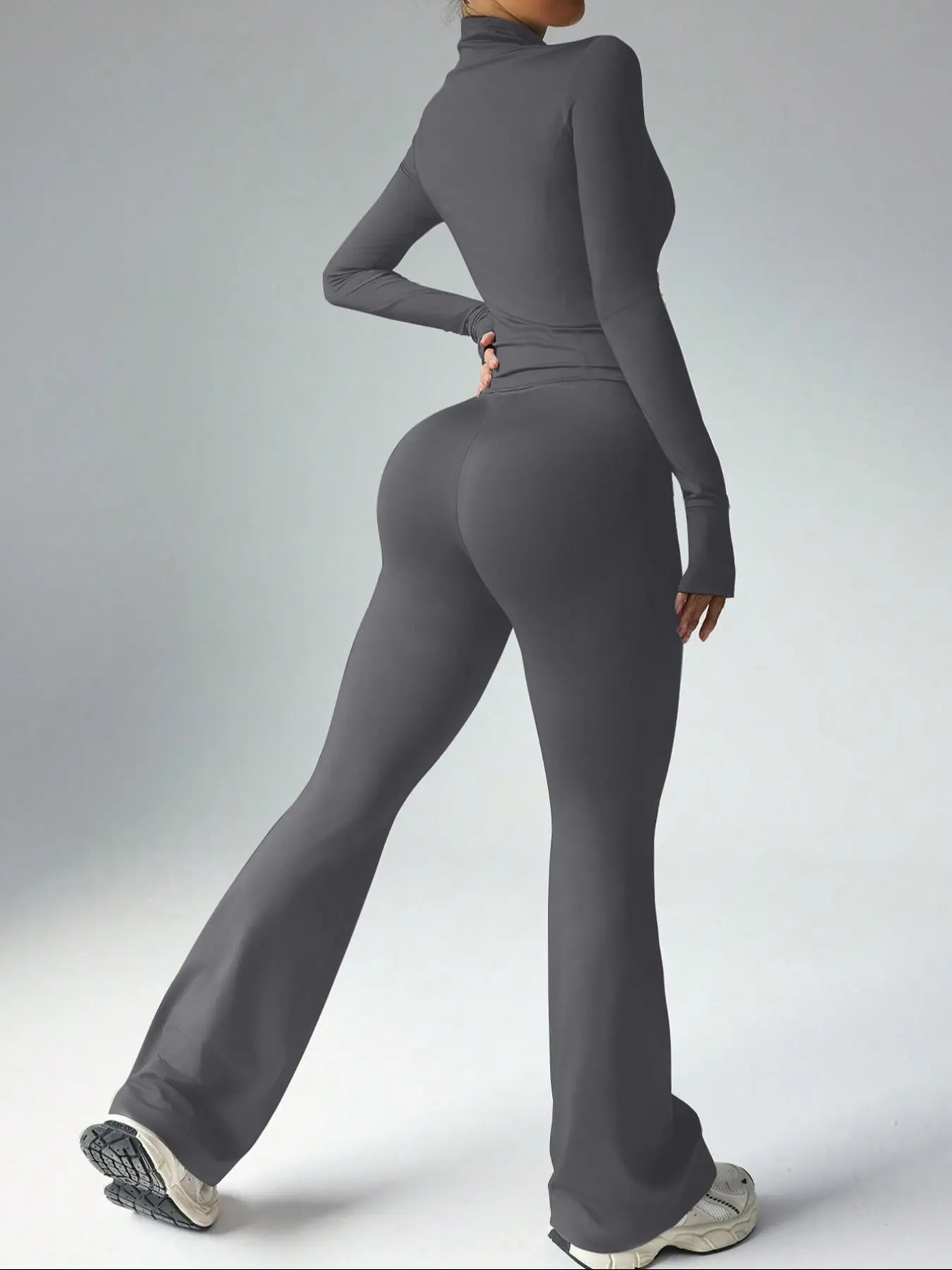 Women'S Slim Fit Workout Set, Long Sleeve Sports Jacket & High Waist Leggings, Comfortable Fashion Running Gym Clothes, Yoga Clothes Set, 2 Piece