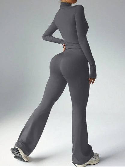 Women'S Slim Fit Workout Set, Long Sleeve Sports Jacket & High Waist Leggings, Comfortable Fashion Running Gym Clothes, Yoga Clothes Set, 2 Piece
