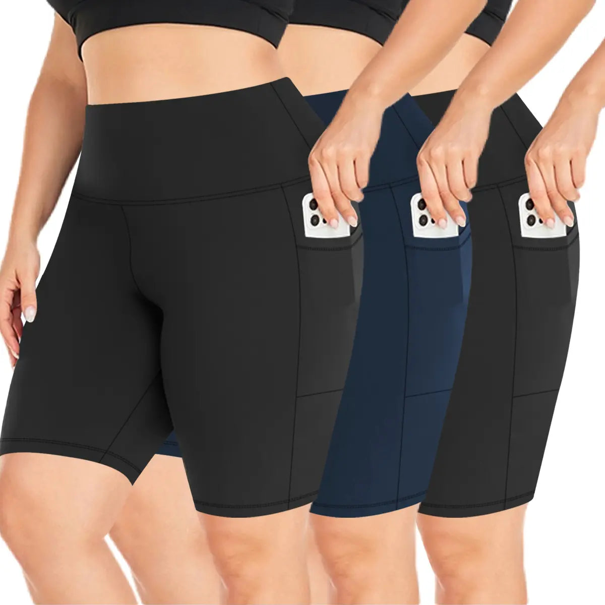 3 Pack plus Size Biker Shorts with Pockets for Women High Waist Tummy Control Shorts for Yoga Workout Shorts