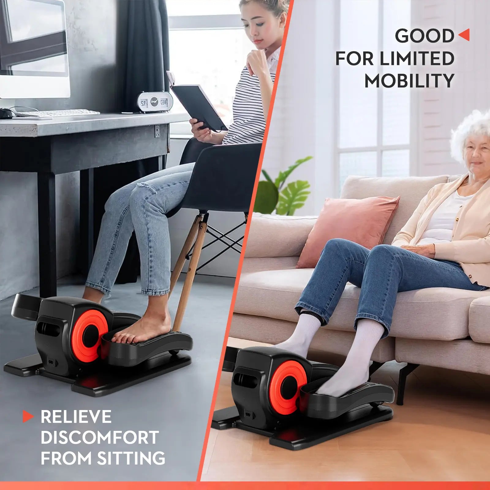 GOGOFIT under Desk Elliptical Machine, Electric Pedal Exerciser, Mini Ellipse Leg Exerciser with Remoter, Adjustable Speeds, M&A Mode for Home Office
