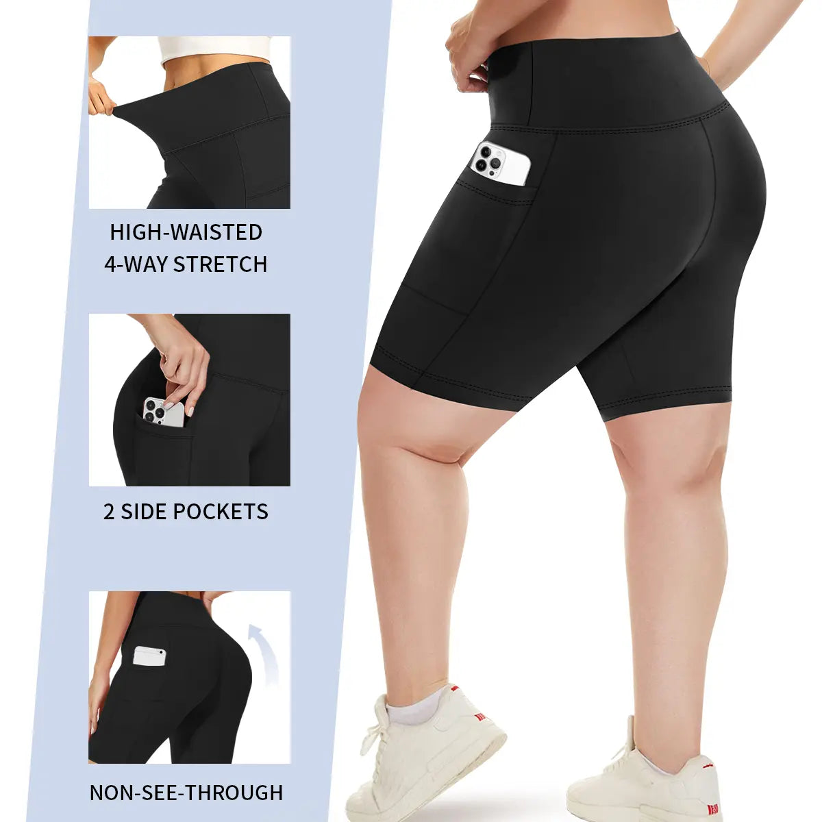 3 Pack plus Size Biker Shorts with Pockets for Women High Waist Tummy Control Shorts for Yoga Workout Shorts