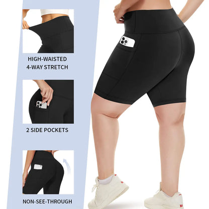 3 Pack plus Size Biker Shorts with Pockets for Women High Waist Tummy Control Shorts for Yoga Workout Shorts