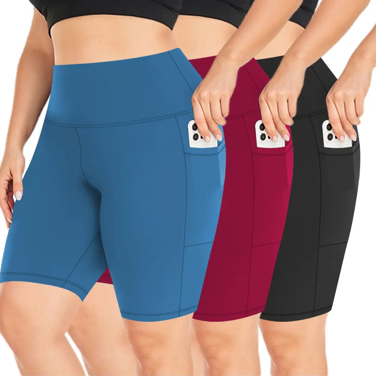 3 Pack plus Size Biker Shorts with Pockets for Women High Waist Tummy Control Shorts for Yoga Workout Shorts