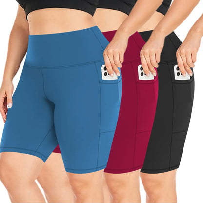 3 Pack plus Size Biker Shorts with Pockets for Women High Waist Tummy Control Shorts for Yoga Workout Shorts