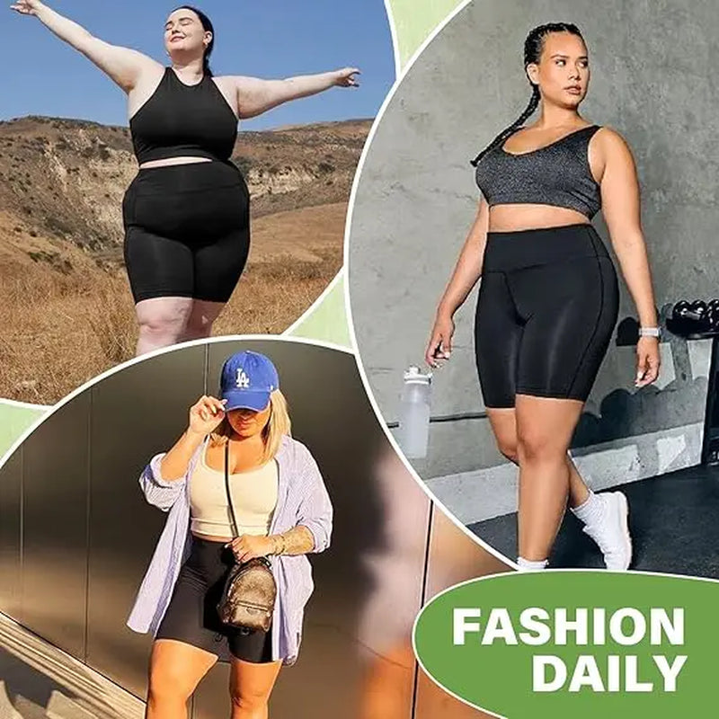 3 Pack plus Size Biker Shorts with Pockets for Women High Waist Tummy Control Shorts for Yoga Workout Shorts