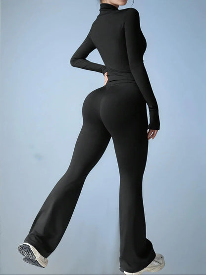 Women'S Slim Fit Workout Set, Long Sleeve Sports Jacket & High Waist Leggings, Comfortable Fashion Running Gym Clothes, Yoga Clothes Set, 2 Piece