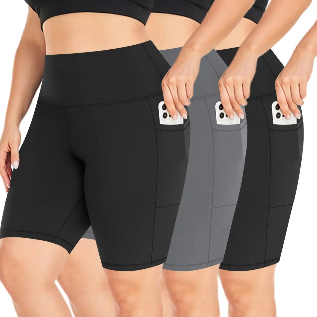 3 Pack plus Size Biker Shorts with Pockets for Women High Waist Tummy Control Shorts for Yoga Workout Shorts