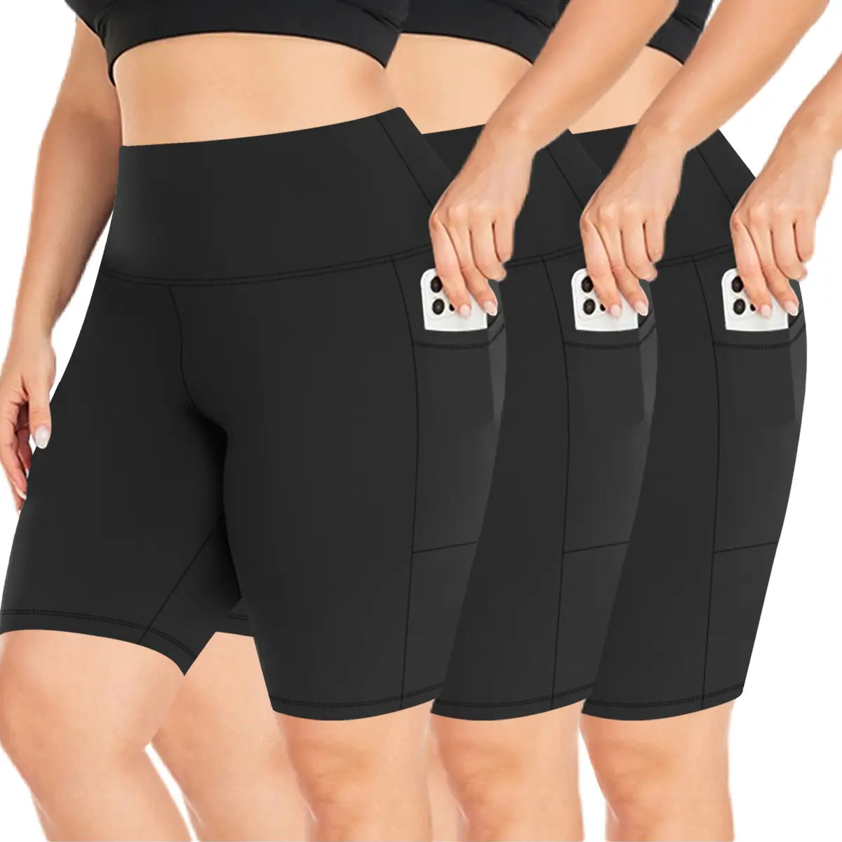 3 Pack plus Size Biker Shorts with Pockets for Women High Waist Tummy Control Shorts for Yoga Workout Shorts