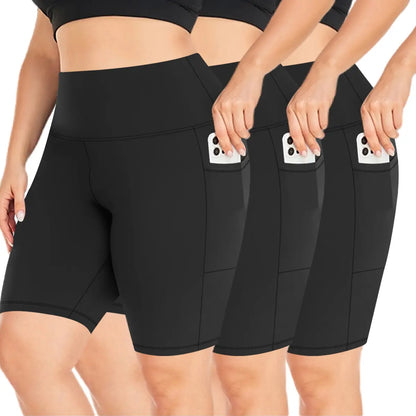 3 Pack plus Size Biker Shorts with Pockets for Women High Waist Tummy Control Shorts for Yoga Workout Shorts