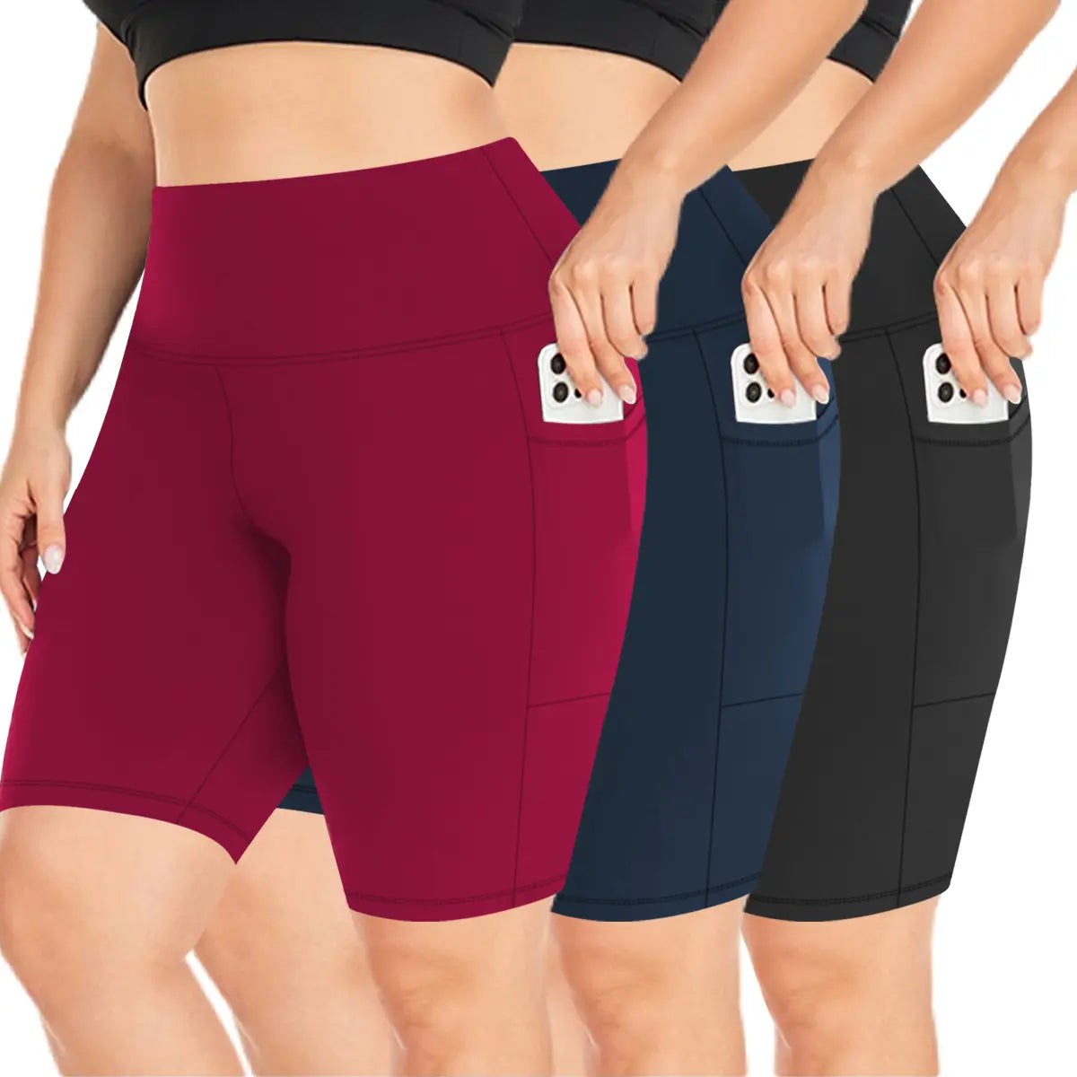 3 Pack plus Size Biker Shorts with Pockets for Women High Waist Tummy Control Shorts for Yoga Workout Shorts
