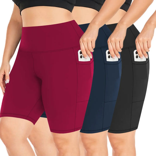 3 Pack plus Size Biker Shorts with Pockets for Women High Waist Tummy Control Shorts for Yoga Workout Shorts