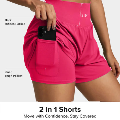 BRXL 2 in 1 Running Shorts for Women 3.5" High Waisted Tennis Workout Athletic Lounge with Pockets Lightweight Quick Dry