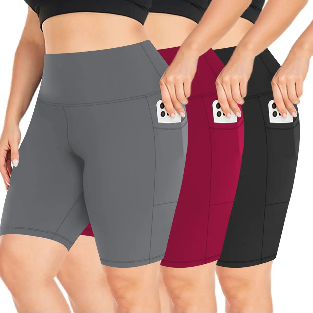 3 Pack plus Size Biker Shorts with Pockets for Women High Waist Tummy Control Shorts for Yoga Workout Shorts