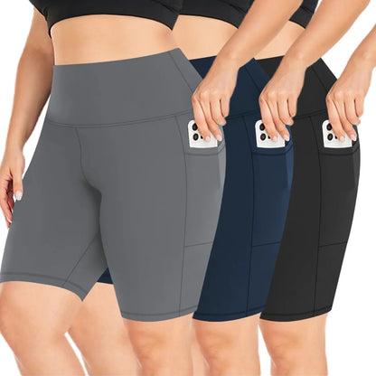 3 Pack plus Size Biker Shorts with Pockets for Women High Waist Tummy Control Shorts for Yoga Workout Shorts