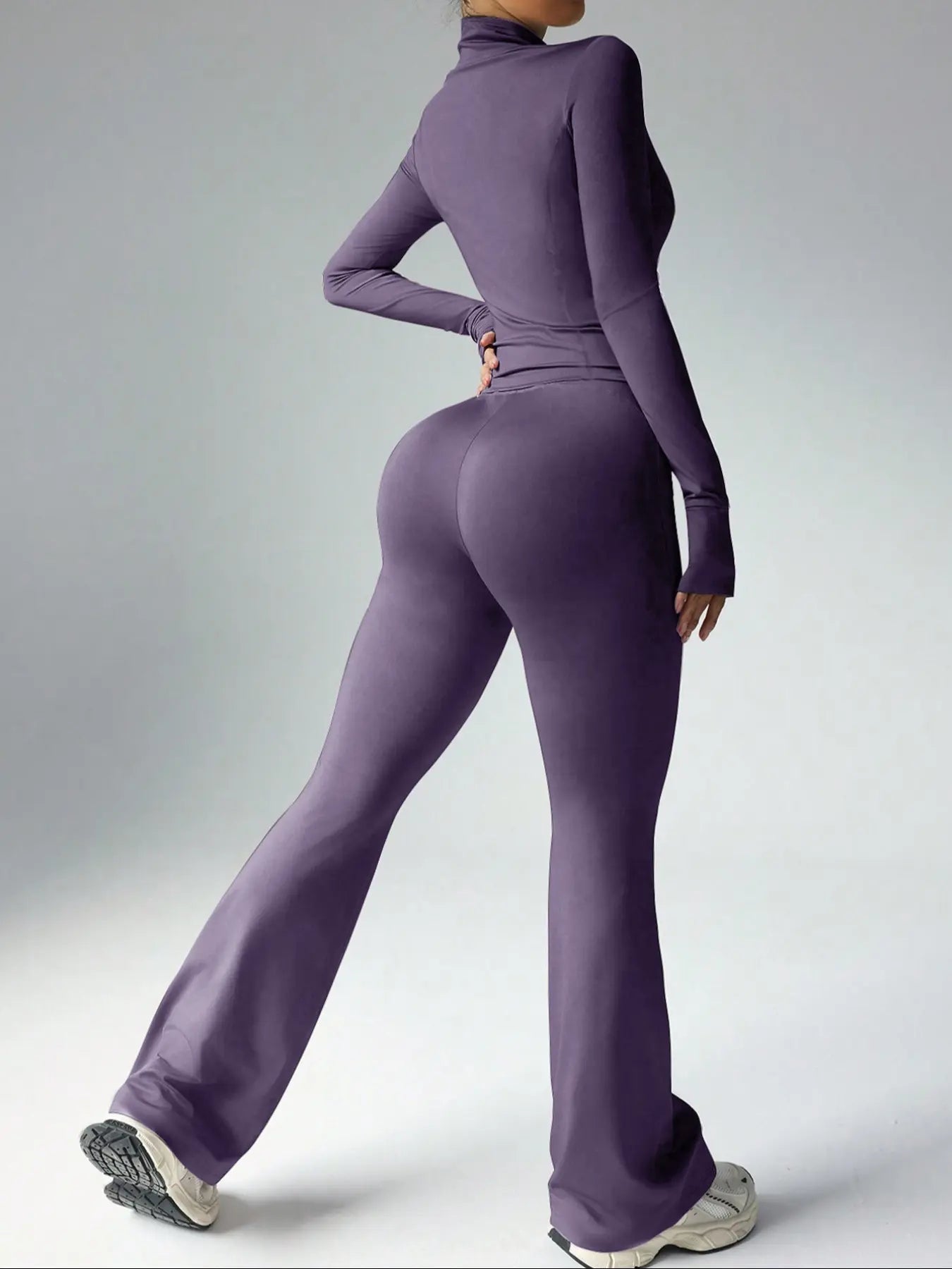 Women'S Slim Fit Workout Set, Long Sleeve Sports Jacket & High Waist Leggings, Comfortable Fashion Running Gym Clothes, Yoga Clothes Set, 2 Piece